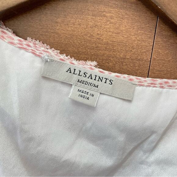 ALLSAINTS Women’s Priya Leox Dress Pink & White Polkadot Ruffle Wrap Flowy Light - Picture 5 of 10